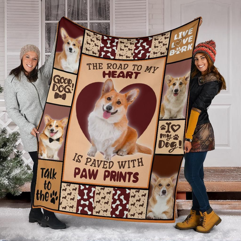 Corgi Blanket The Road To My Heart, Christmas Gift, Dog Lover Blanket