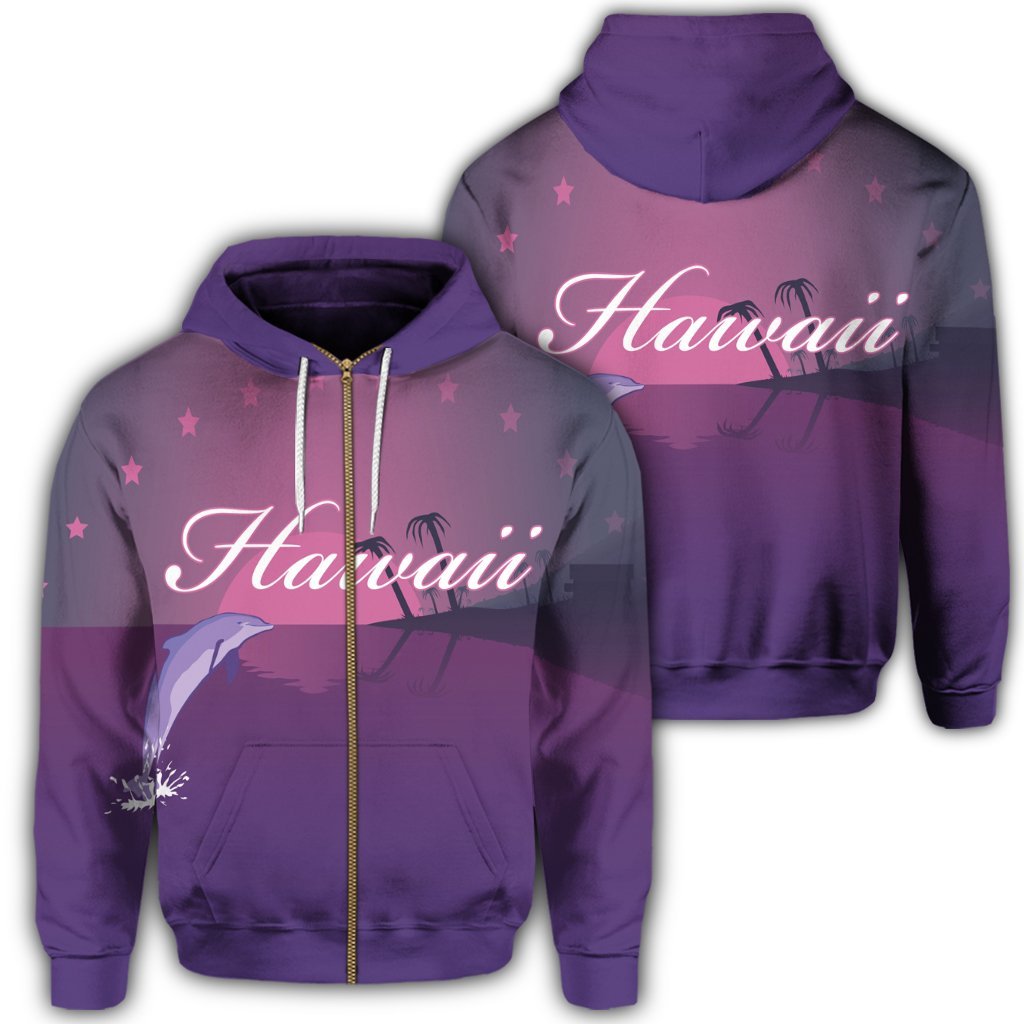 Hawaiian Dolphin Violet Polynesian Zip Hoodie – AH – K5