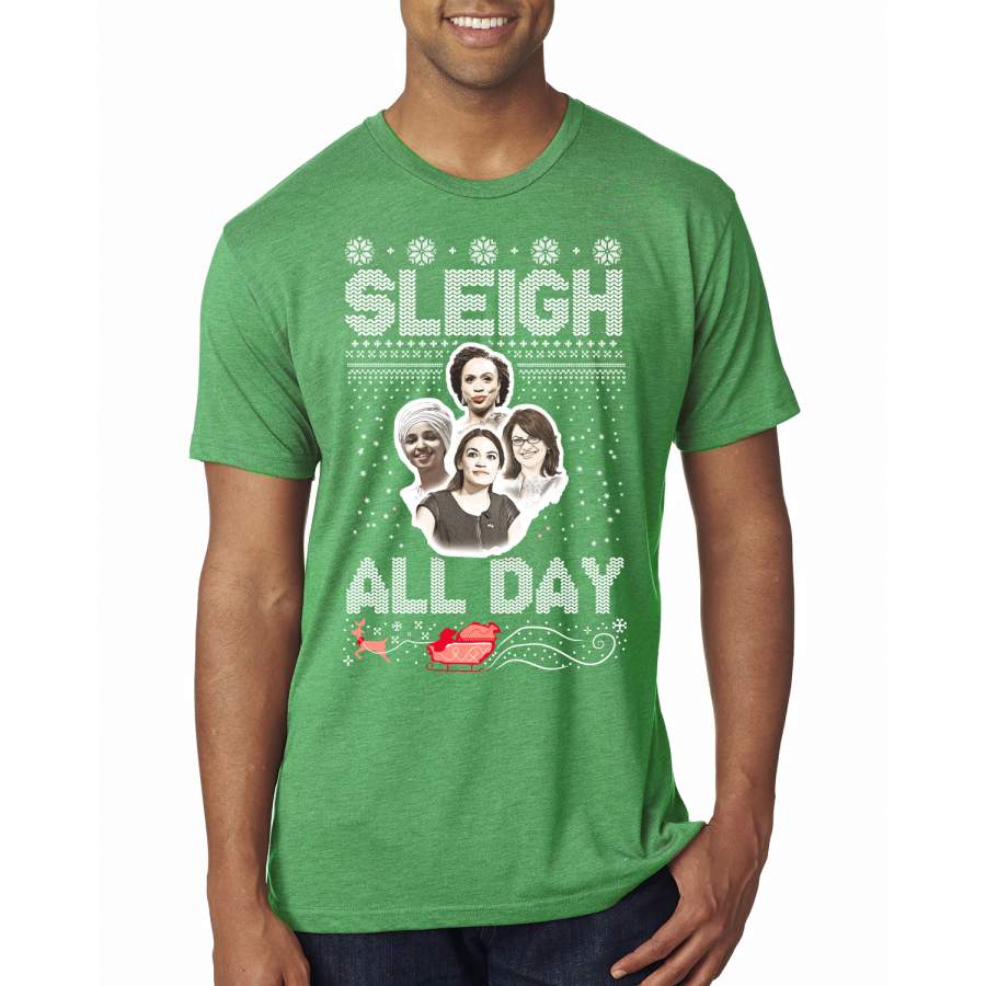 AOC The Squad Congresswomen Sleigh All Day Xmas Ugly Christmas Sweater Mens Premium Tri Blend T-Shirt