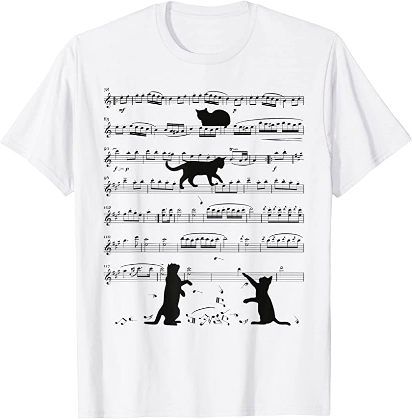 Music Cat Lover Funny Musician Notes Kitten Playing Music T-Shirt