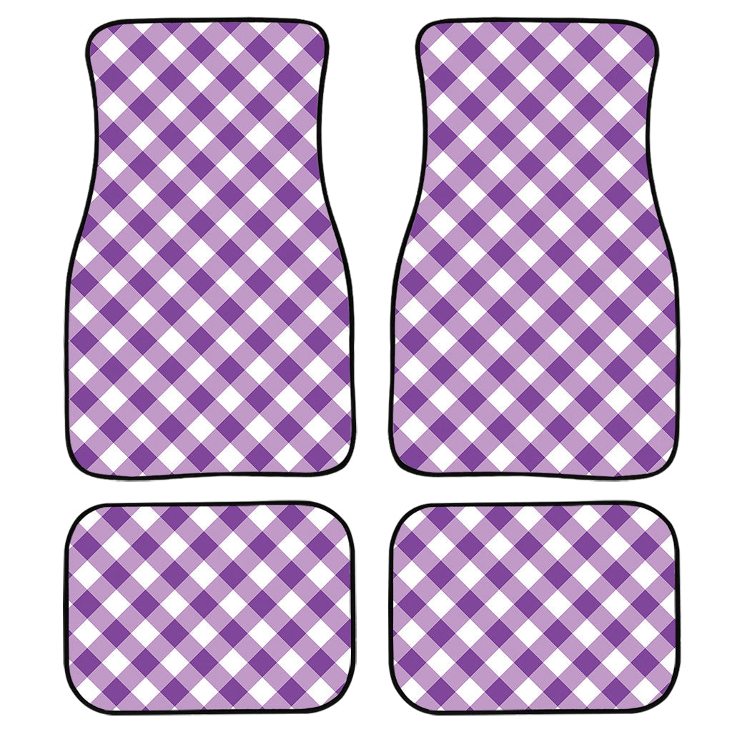 Violet And White Gingham Pattern Print Front And Back Car Floor Mats, Front Car Mat