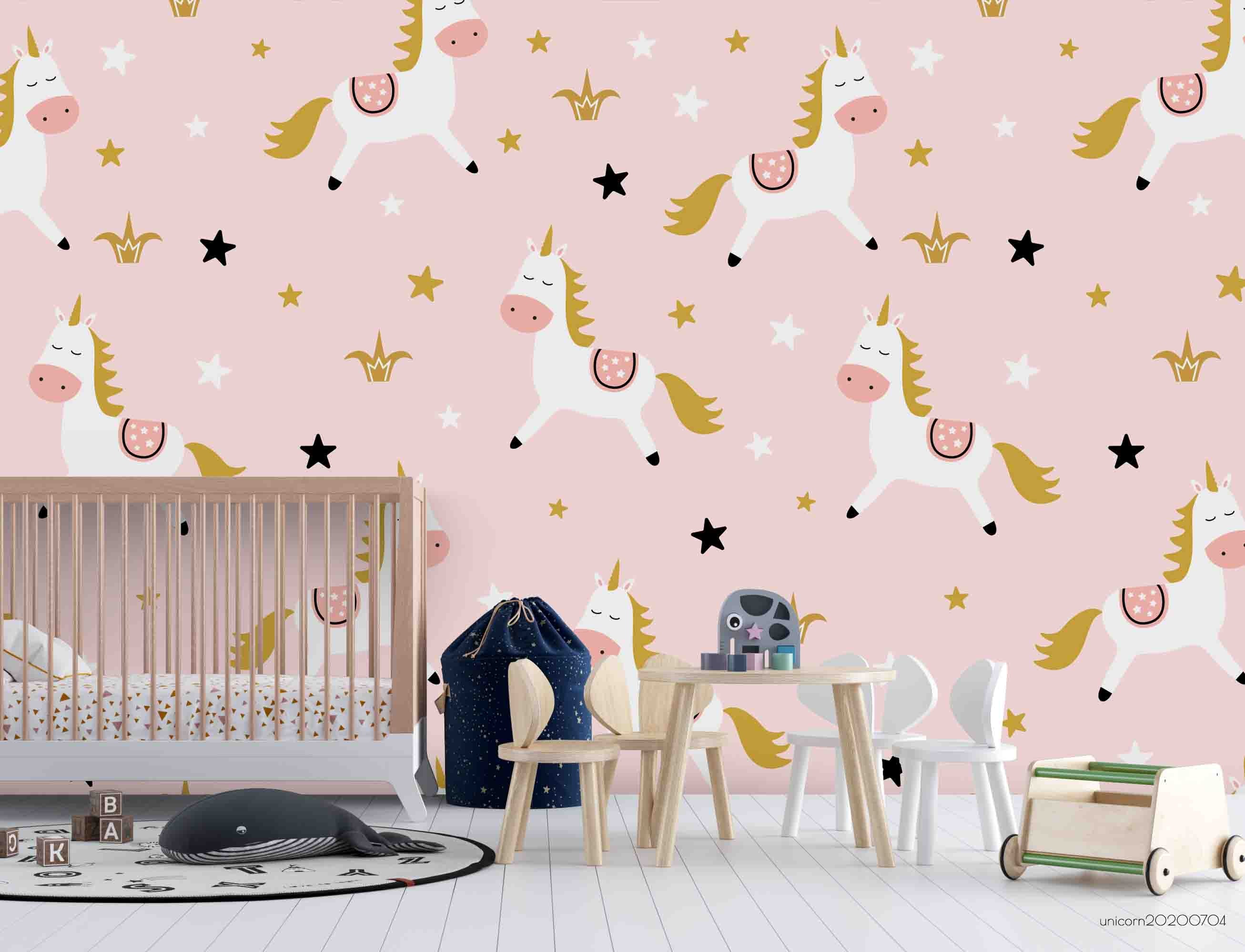 3D Cartoon Little Unicorn Pattern Pink Wall Mural Wallpaper Lxl 235