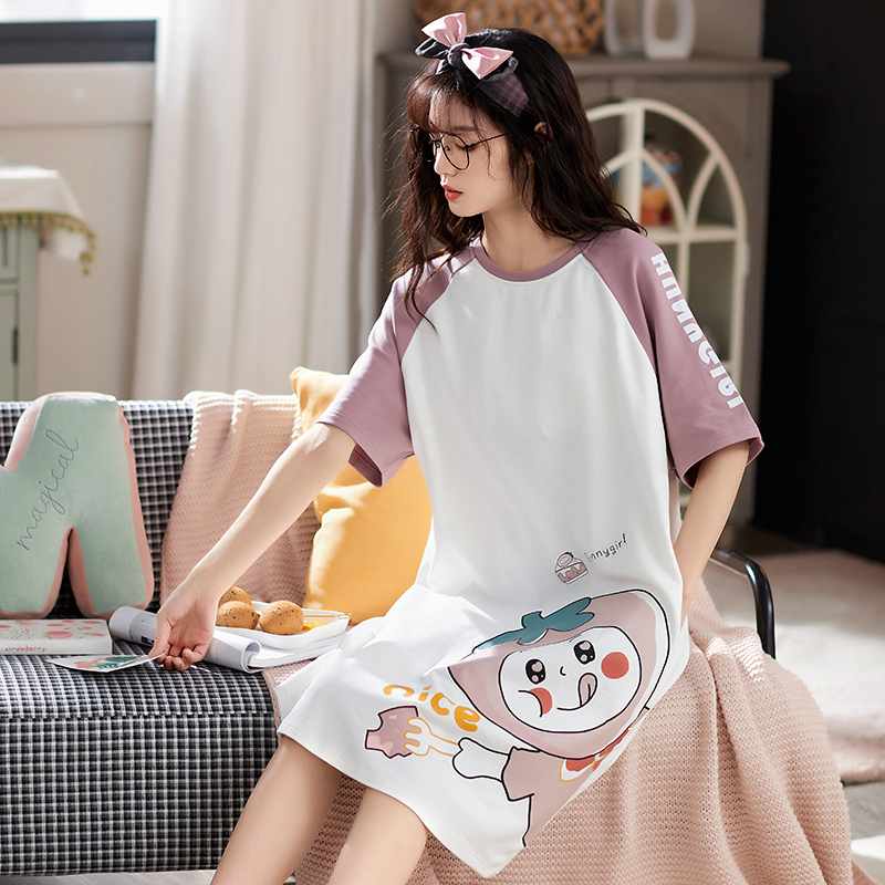 With Chest Pad Summer Women’s Long Dress Cotton Sleepwear Home Cloth Nightshirt Women Causal Sleepwear Loose Ladies Nightgown alx