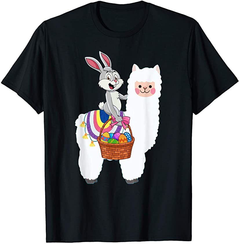 Cute Bunny Riding Llama Happy Easter Llama Lover Gifts T-Shirt