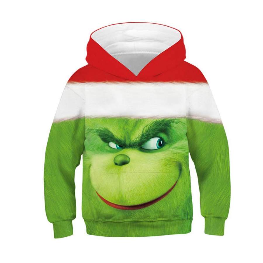 The Grinch Printed Hoodie Hooded Pullover Tops for boys girls