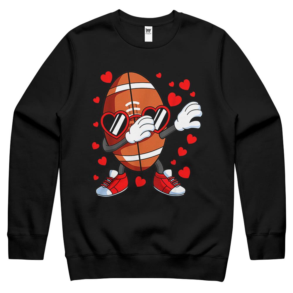 Dabbing Football Heart Glasses Valentines Day Sports Boys Crewneck Sweatshirt