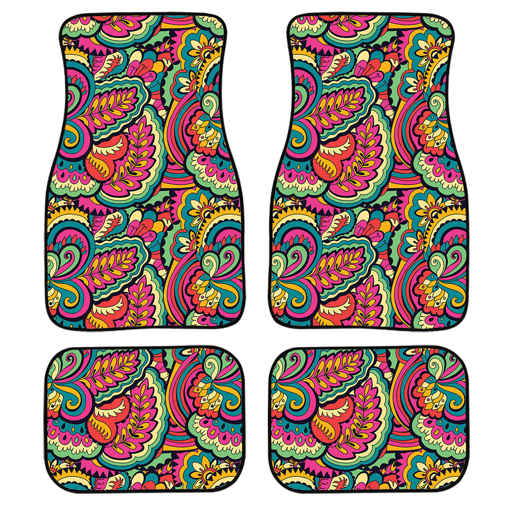 Retro Psychedelic Hippie Pattern Print Front And Back Car Floor Mats, Front Car Mat