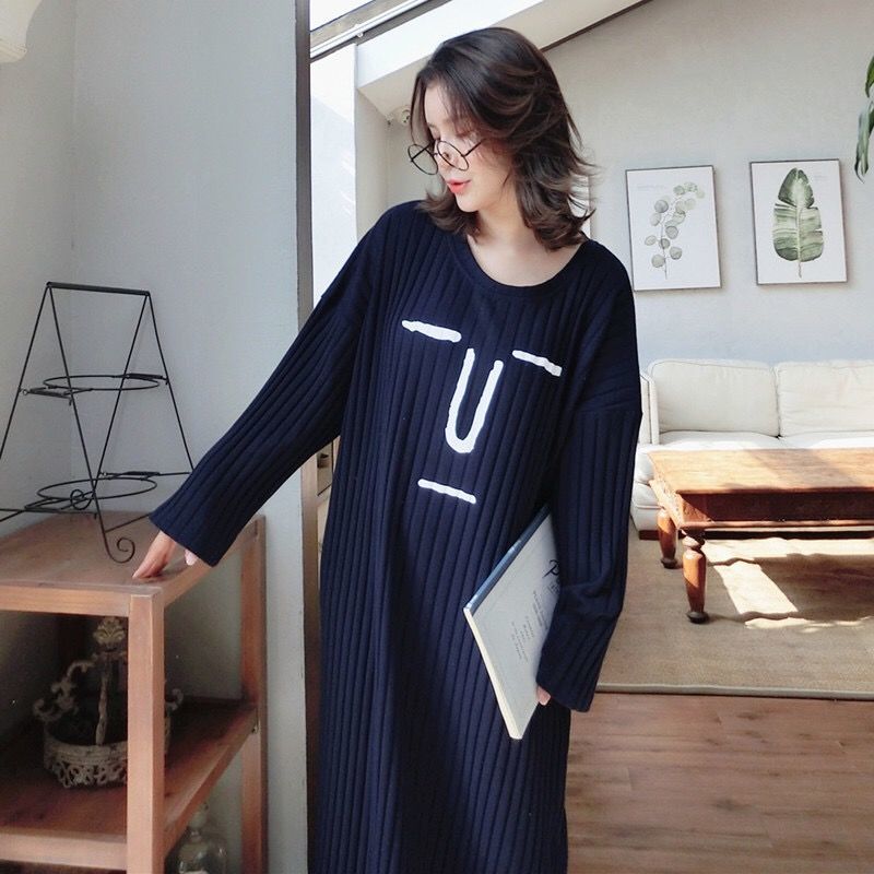 Women Nightgowns Oversized M-5XL Long Sleeve Sleepshirt Lounge Comfortable Printed Nightwear Cute Over Knees Sleepwear alx