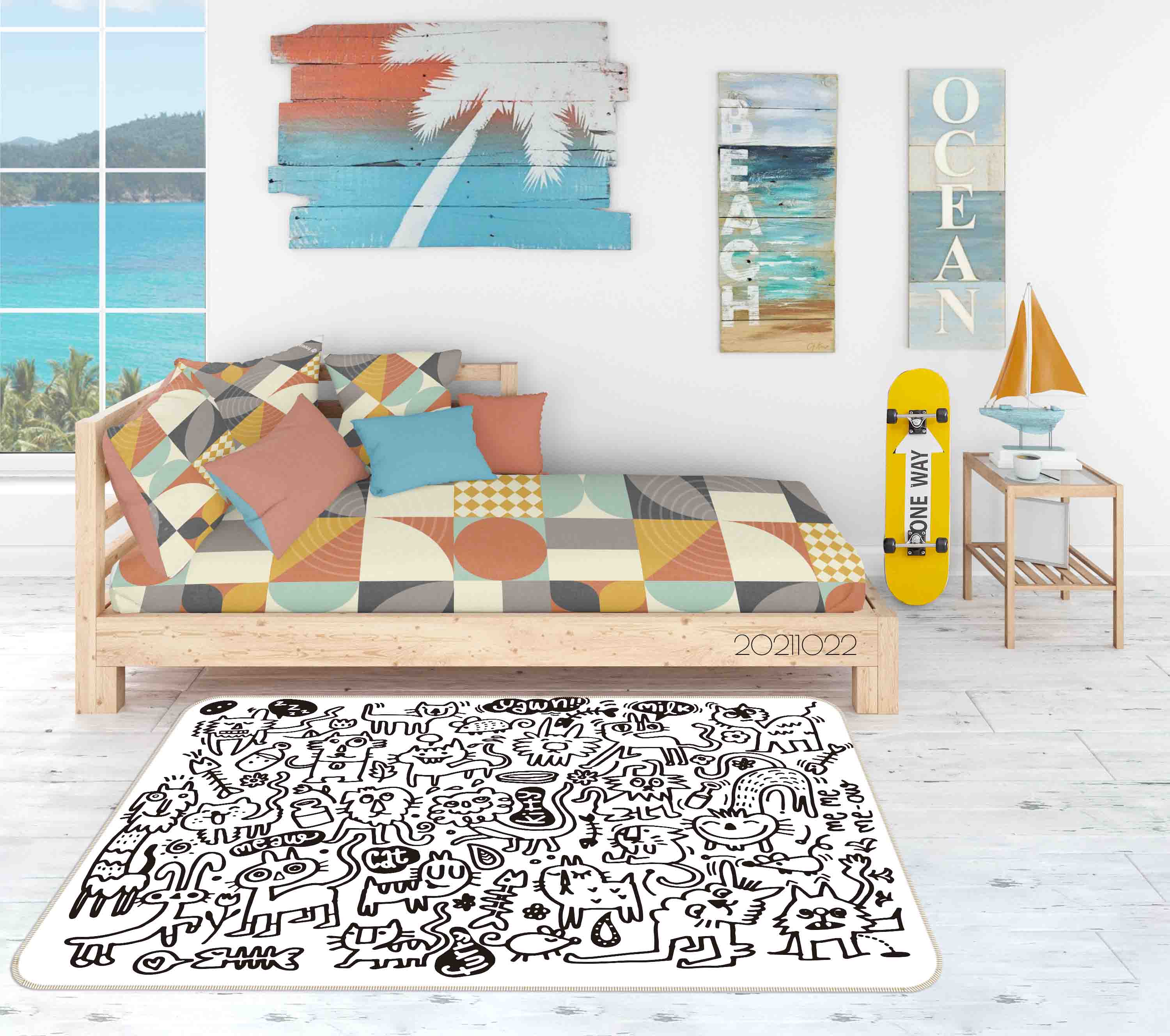 3D Abstract Cute Animal Doodle Non-Slip Rug Mat 18