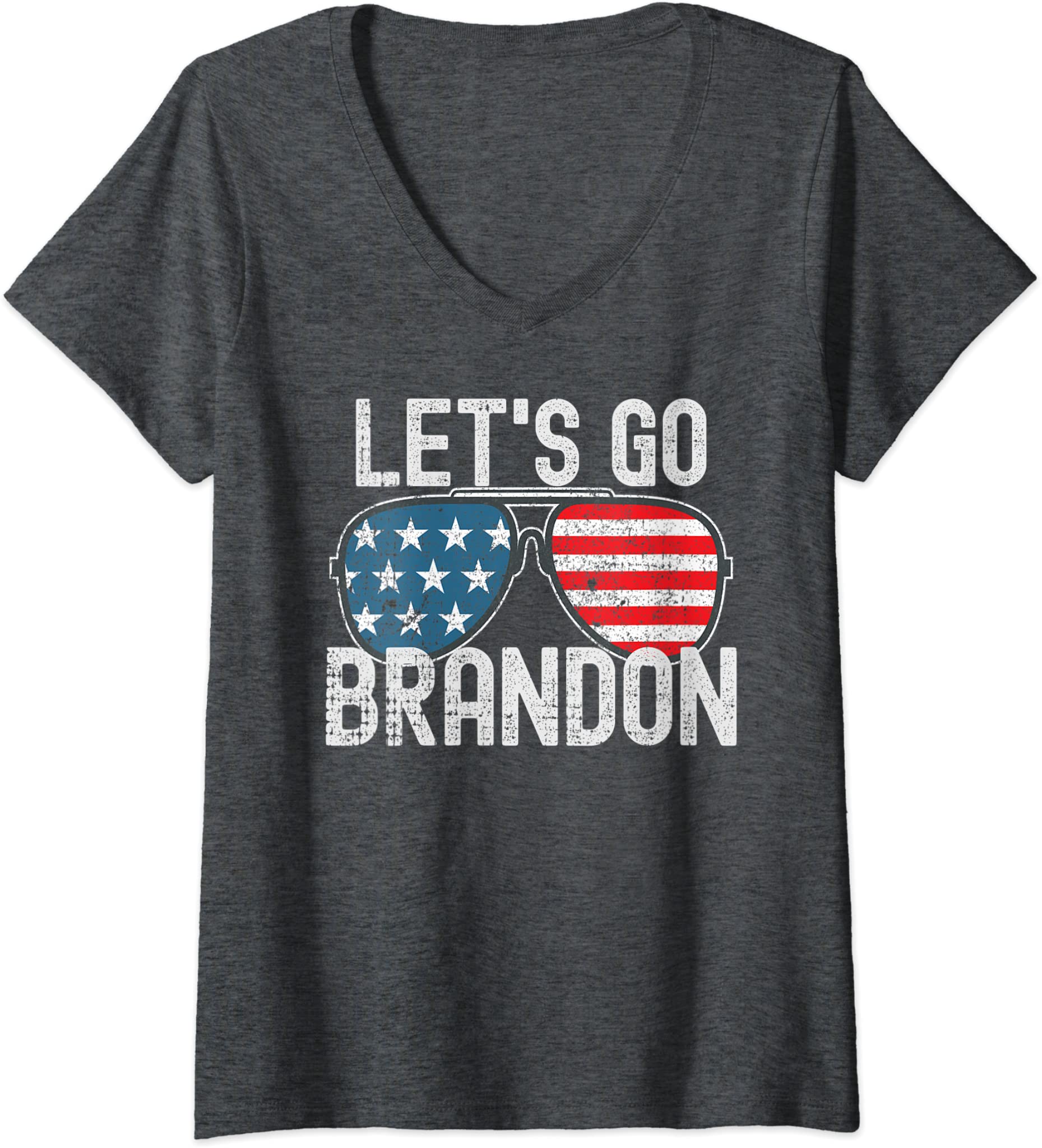 Womens Let’S Go Brandon American Flag Aviator V-Neck T-Shirt