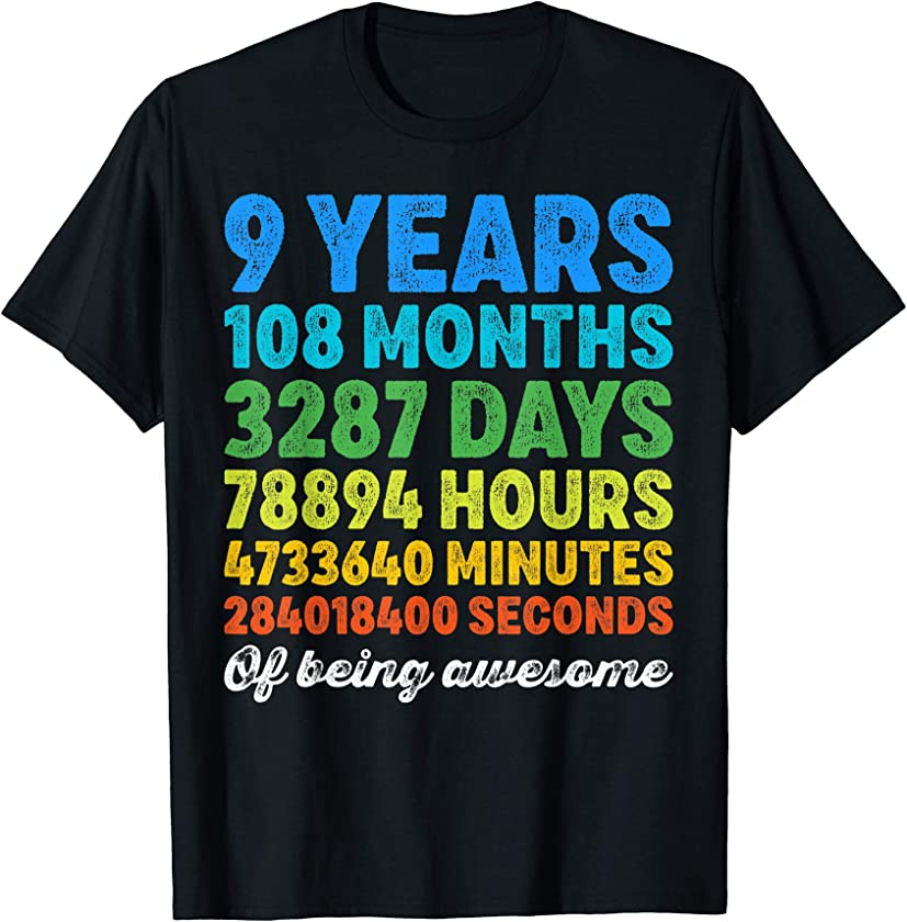 9 Years Old Gifts 9th Birthday Shirt Vintage Retro Countdown T-Shirt