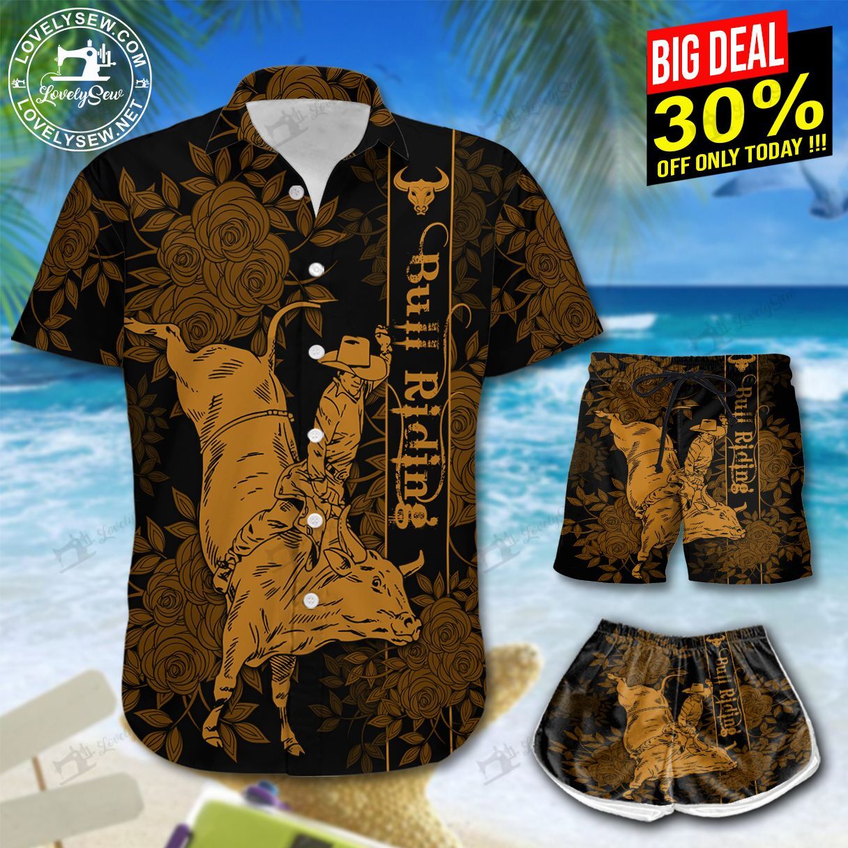 Bull Riding Hawaiian Shirt Shorts Ha76831