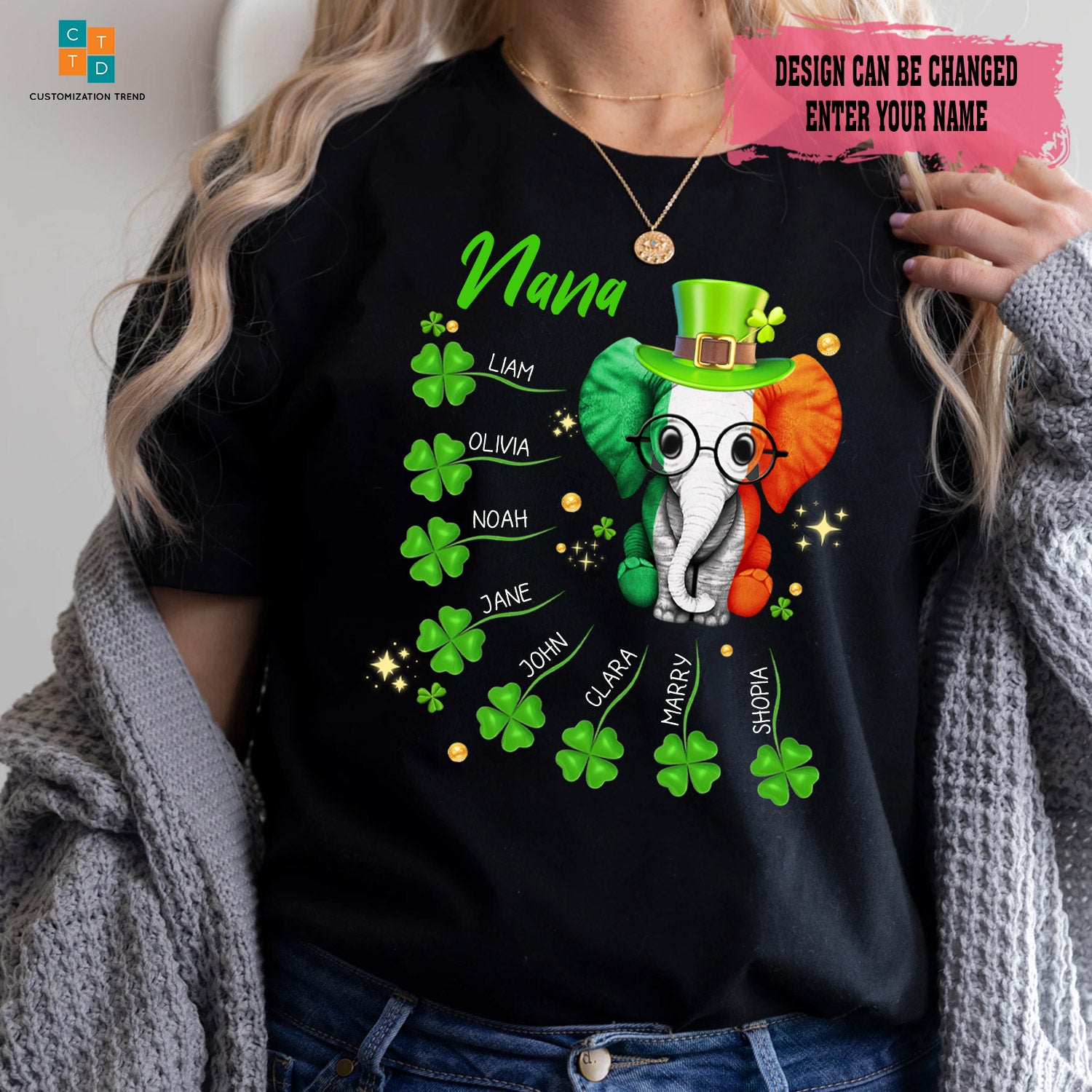 Personalized Nana Elephant St Patrick’S Day Irish Hoodie, Shirt, Custom Grandma And Children Hoodie Shirt