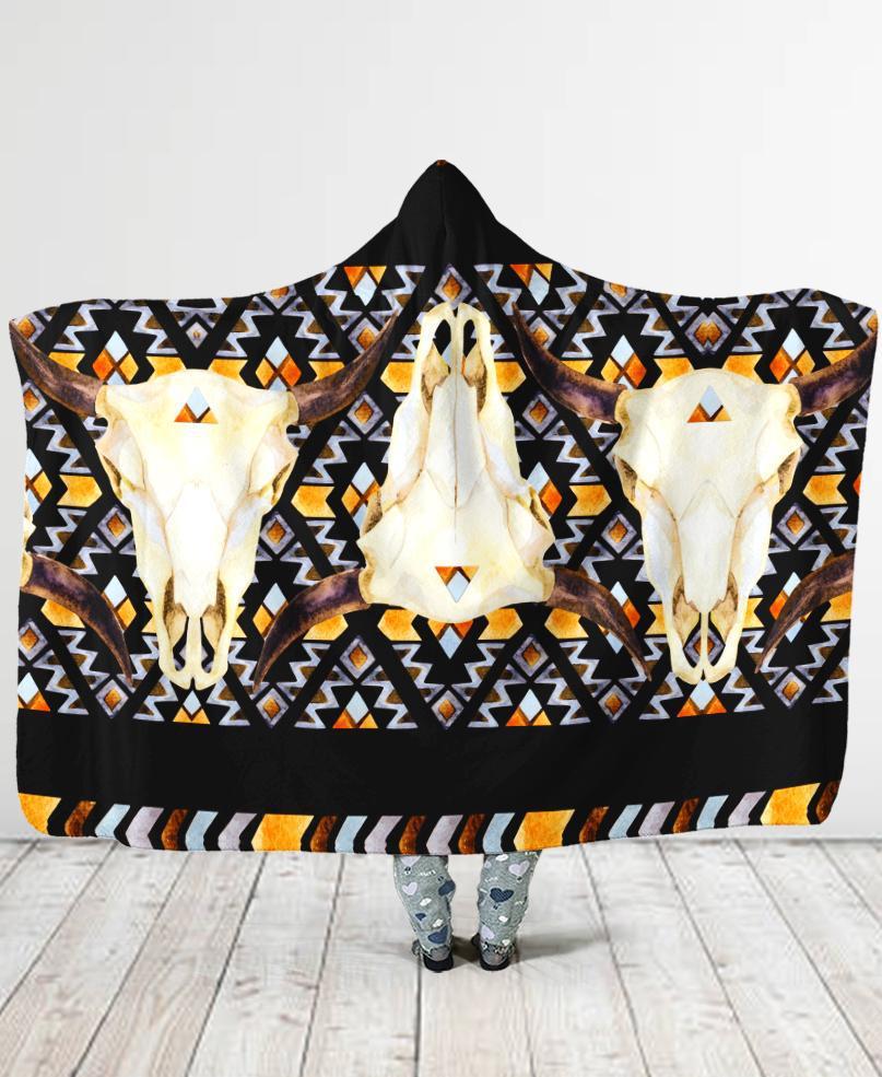 Welcomenative Buffalo Border Hooded Blanket, All Over Print , Native American