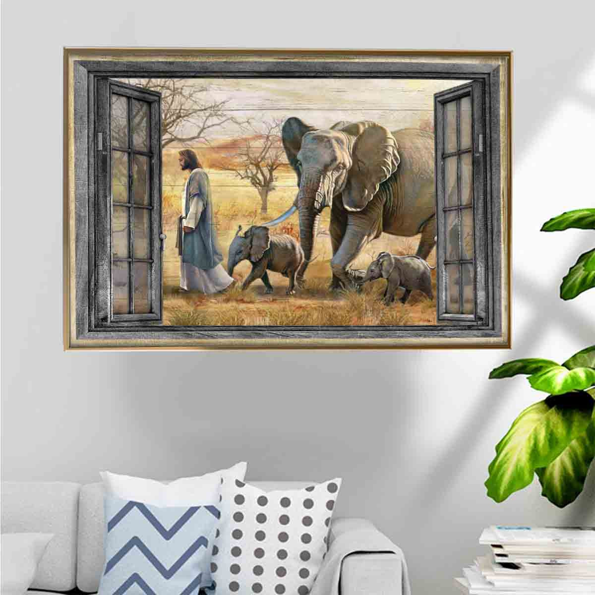 Jesus Savanna Land And Elephant Family Poster – Walking With Jesus Home Decoration Gift For Male Female Grandpa Grandma Parents – Gigo Smart