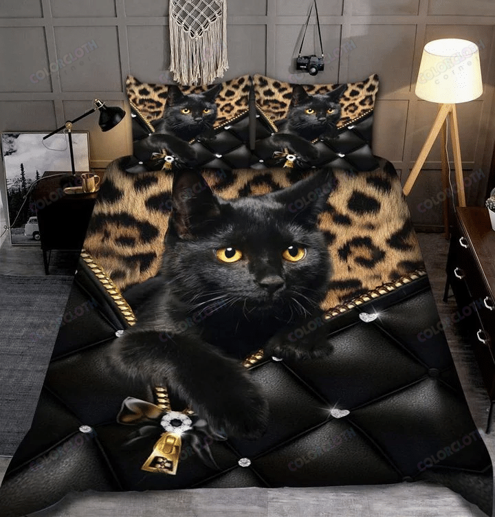 Black Cat Leopard Pattern All Over Printed Bedding Set Tv056520