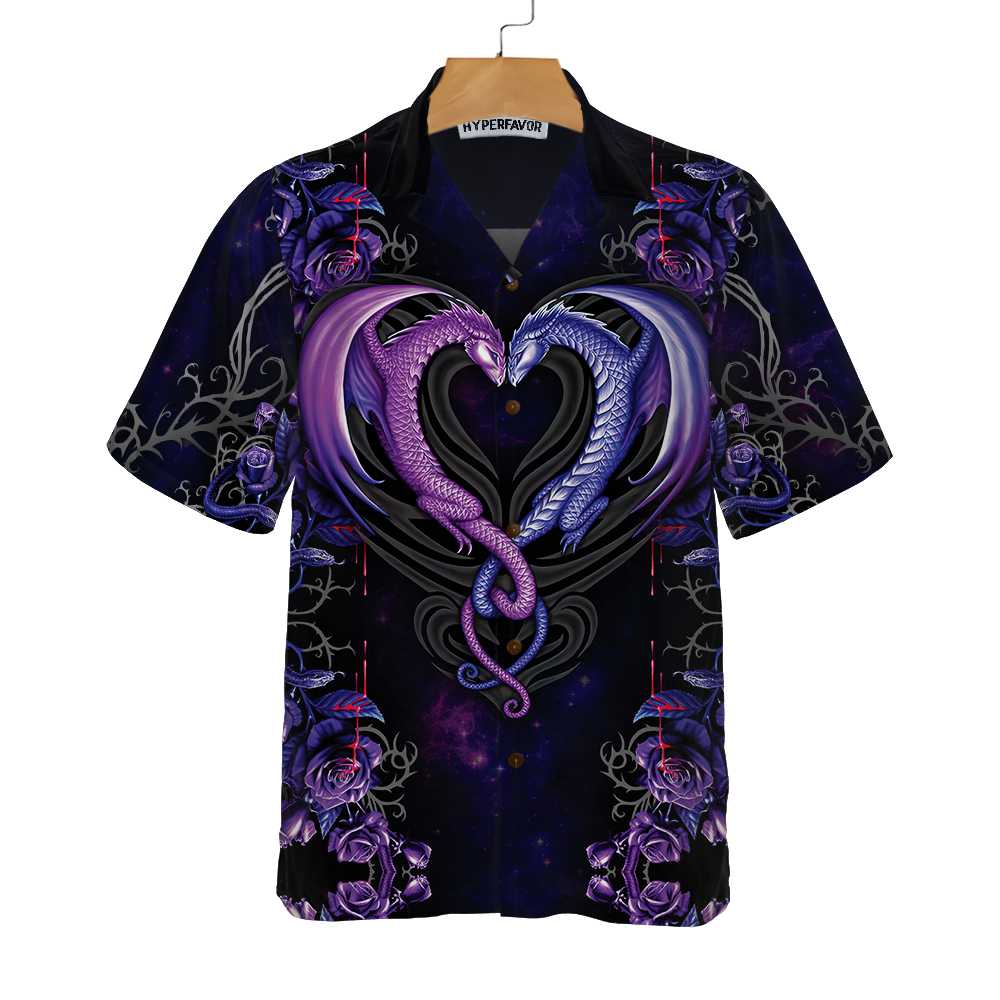 Dragons The Love Flower Hawaii Unique Shirt With Dragon Couple And Roses Ha12715