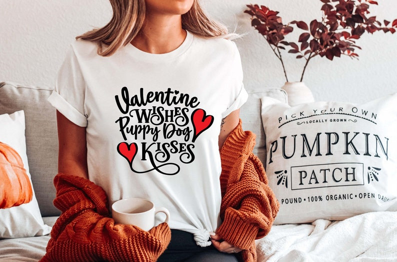 Valentine Wishes Puppy Dog Kisses Tshirt For Him, Her, Boyfriend, Girlfriend, Wife, Husband Valentines Day Gift