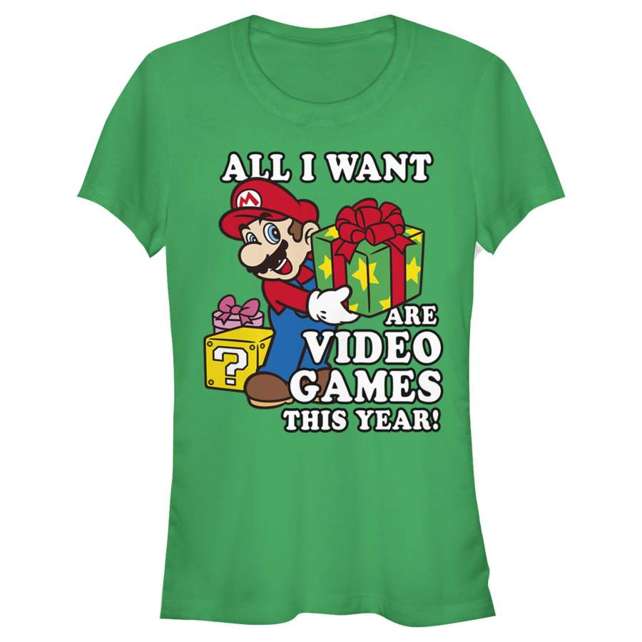 Nintendo Junior’s Christmas Mario All I Want Are Video Games  T Shirt