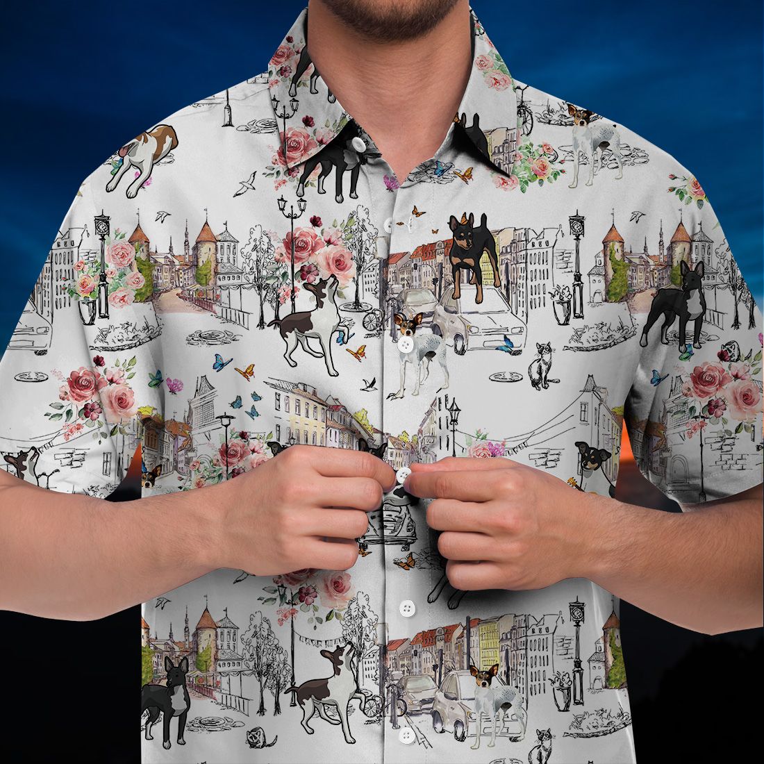 Rat Terrier Hawaiian Shirt Flower City Art