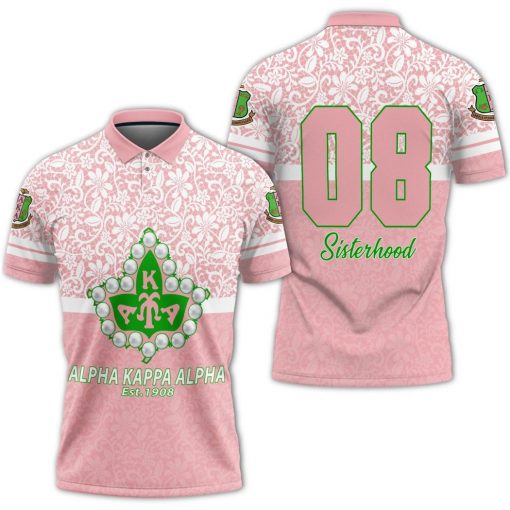 Alpha Kappa Alpha Est 1908 Sister Flower Pattern Light Pink Polo Shirt