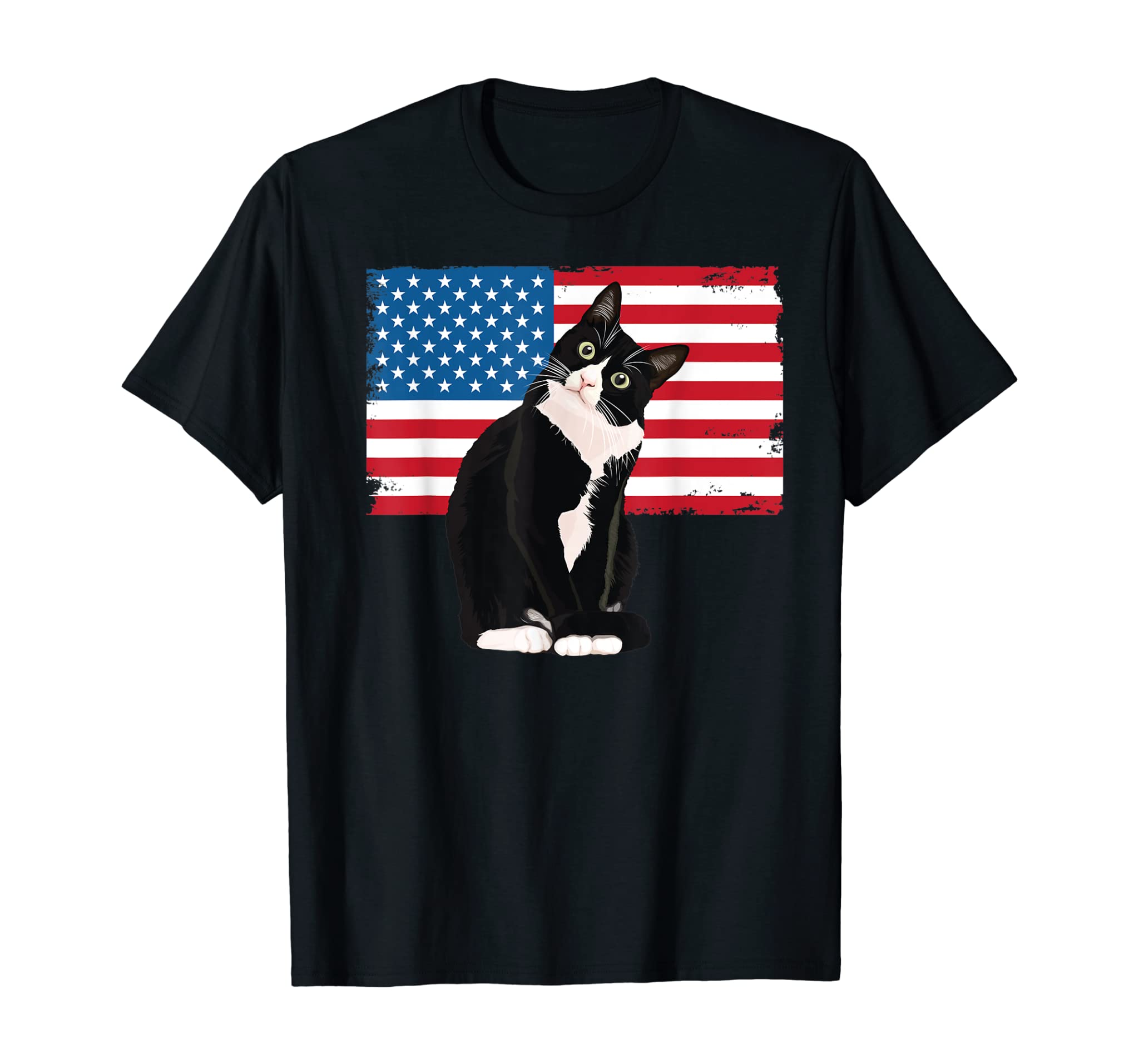 Tuxedo Cat TShirt 4th of July Patriotic Tee Gift Adults Kids T-Shirt