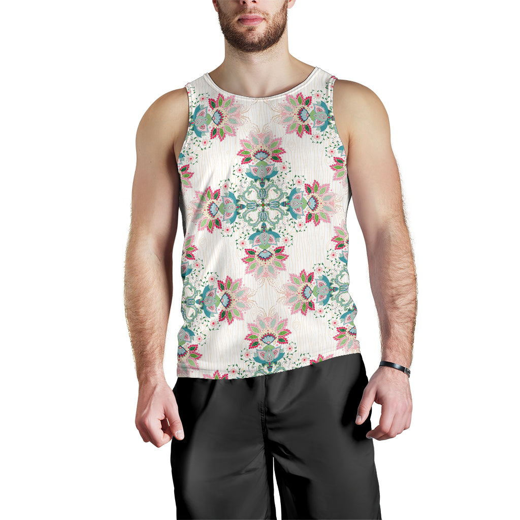 Square Floral Indian Flower Pattern Men Tank Top