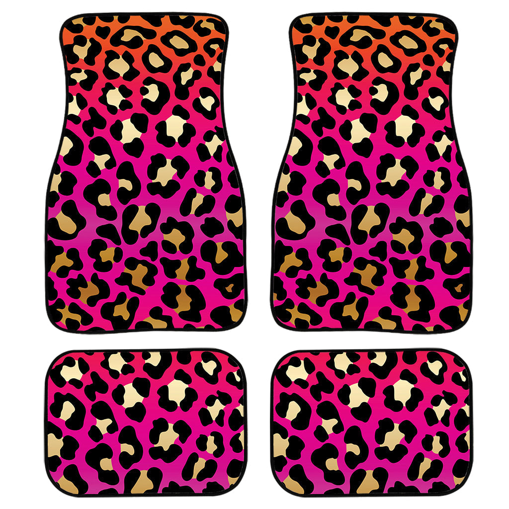 Orange And Purple Leopard Print Front And Back Car Floor Mats, Front Car Mat