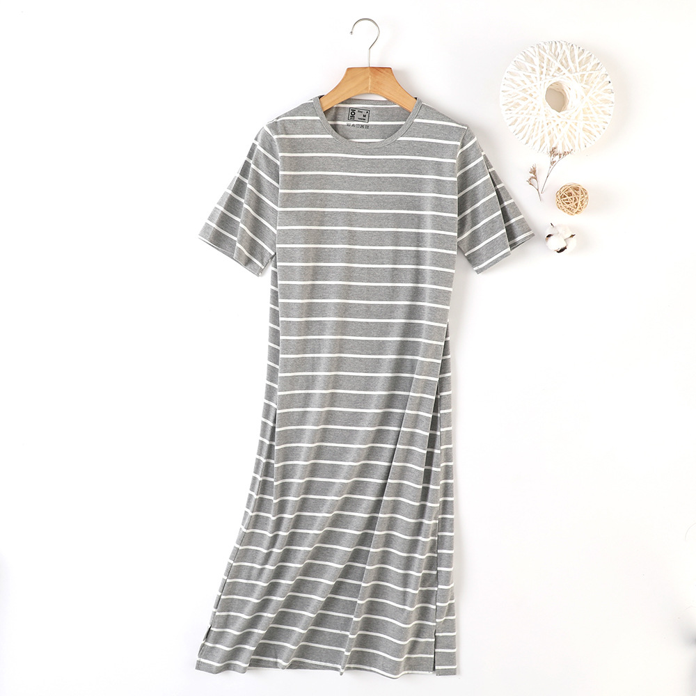 Spring and Summer Home Clothes Striped Dress Women Plus Size Short-sleeved Cotton Nightwear Sleep Tops Sexy Sleepwear Night Gown alx