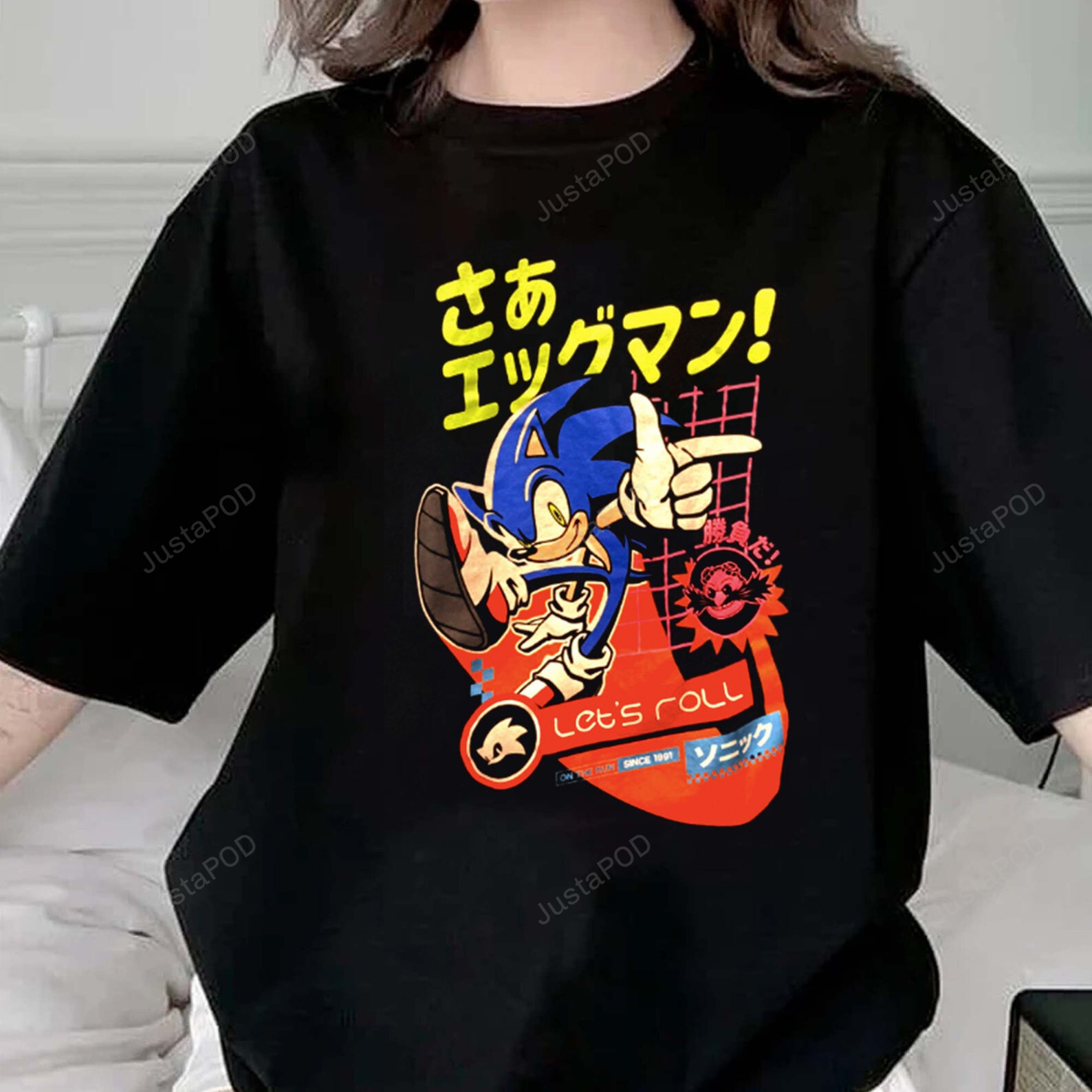 Bioworld Sonic The Hedgehog With Kanji Shirt, Sonic The Hedgehog T-Shirt, Bioworld Sonic Shirt, Sonic The Hedgehog Kanji T-Shirt, Sonic Kanji Shirt