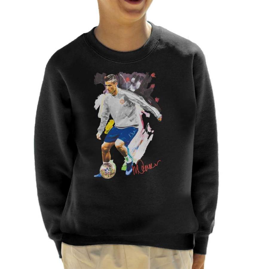 Original Portrait Of Cristiano Ronaldo Dribbling A Football Kid’s Sweatshirt T-Shirt