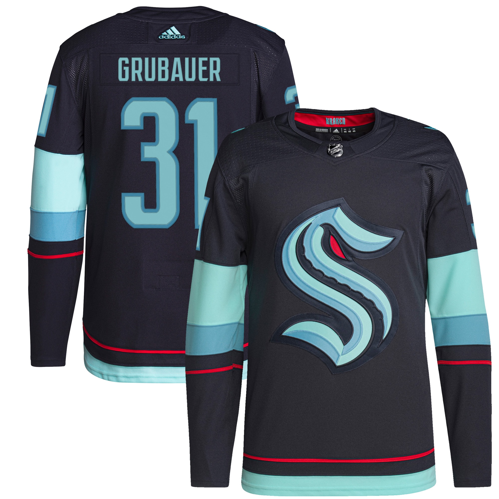 Philipp Grubauer Seattle Kraken Home Authentic Primegreen Player Jersey – Navy