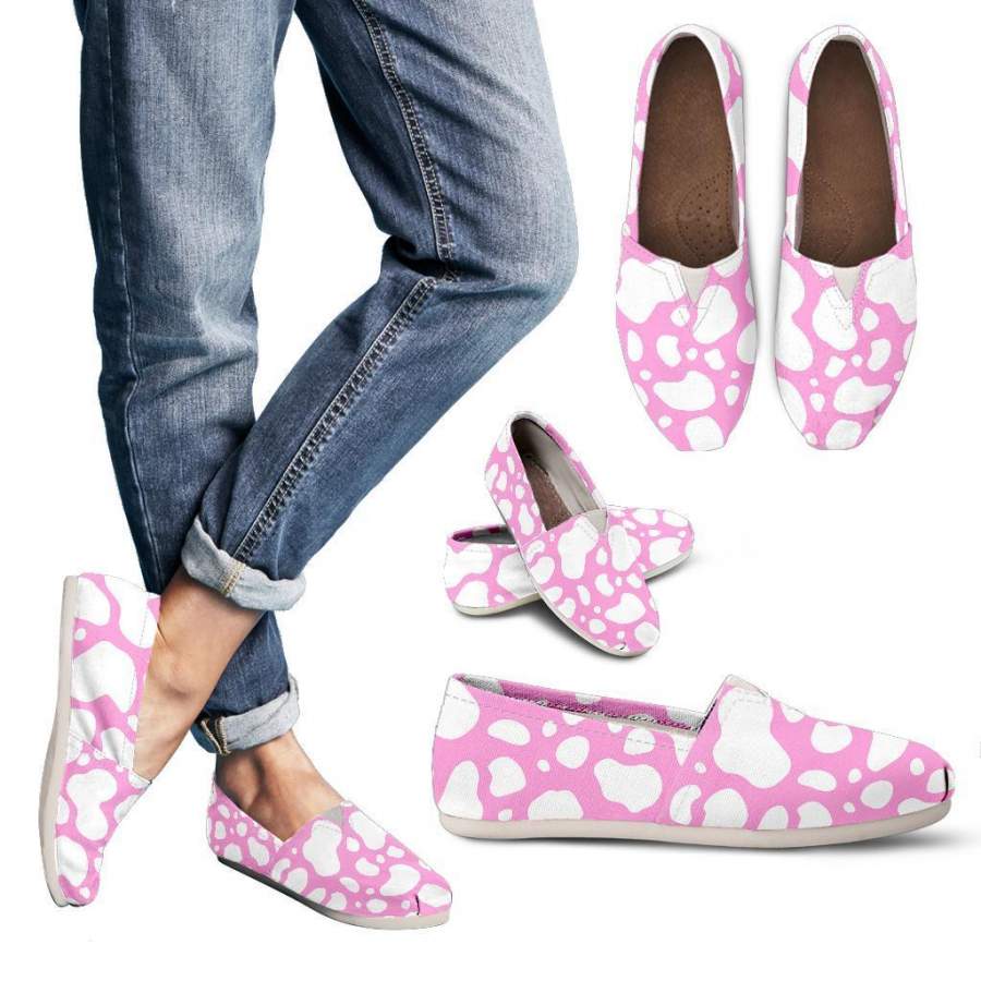 White And Pink Cow Print Women’s Casual Shoes