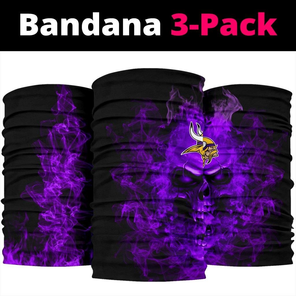 98HD081-Minnesota Vikings Neon Purple Skull 3D-Bandana 3Pack