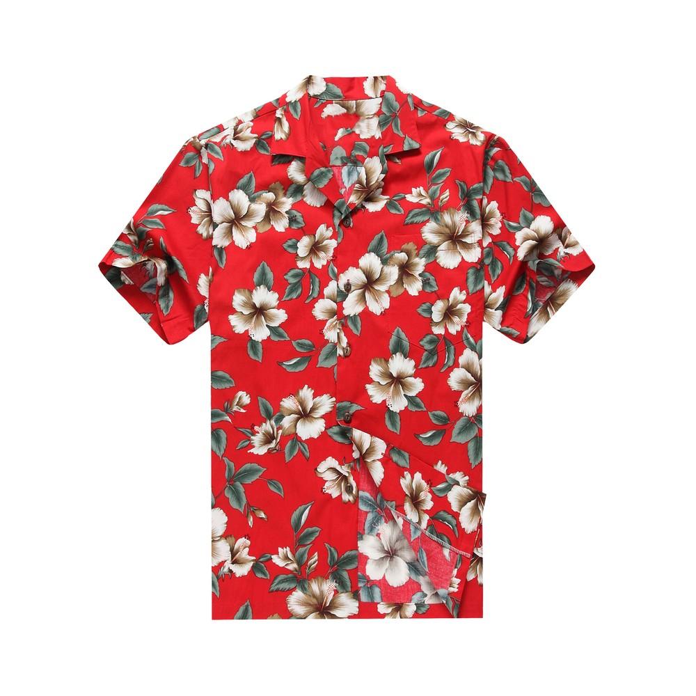 Men's Aloha Shirt Hibiscus Floral in Red - Pinotee Store