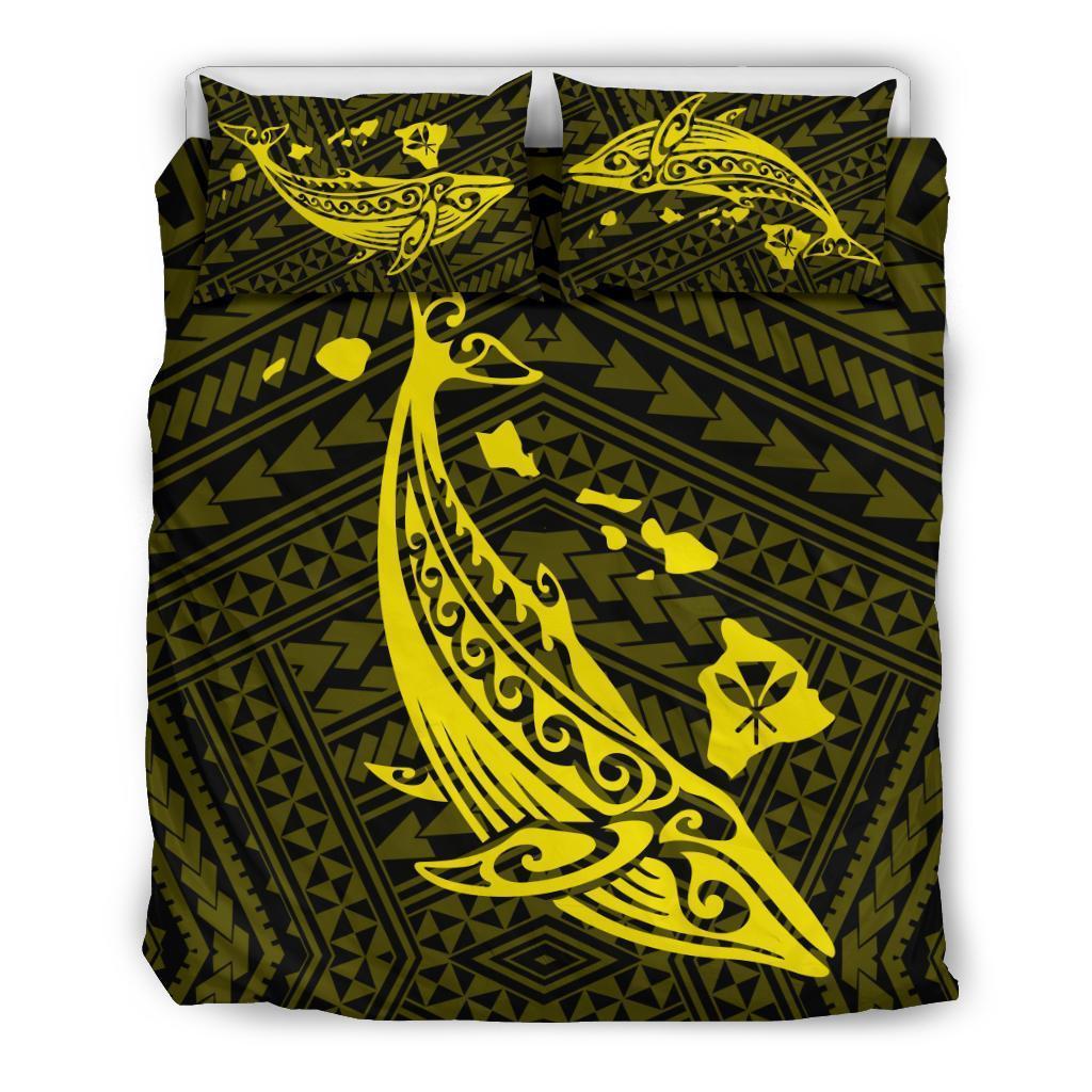 Hawaiian Map Whale Polynesian Bedding Set – Yellow