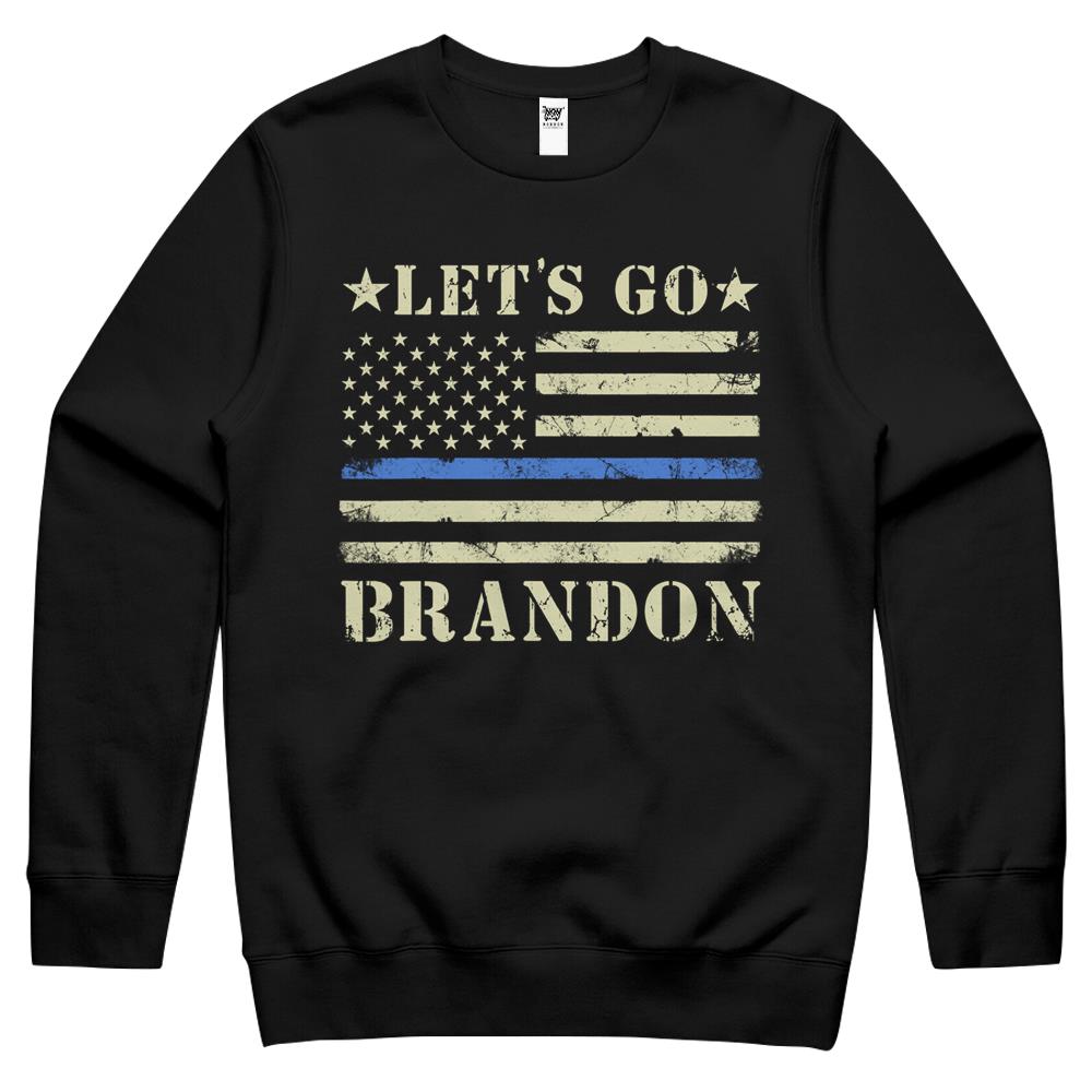 Let’S Go Brandon Lets Go Brandon Thin Blue Line Us Flag Crewneck Sweatshirt