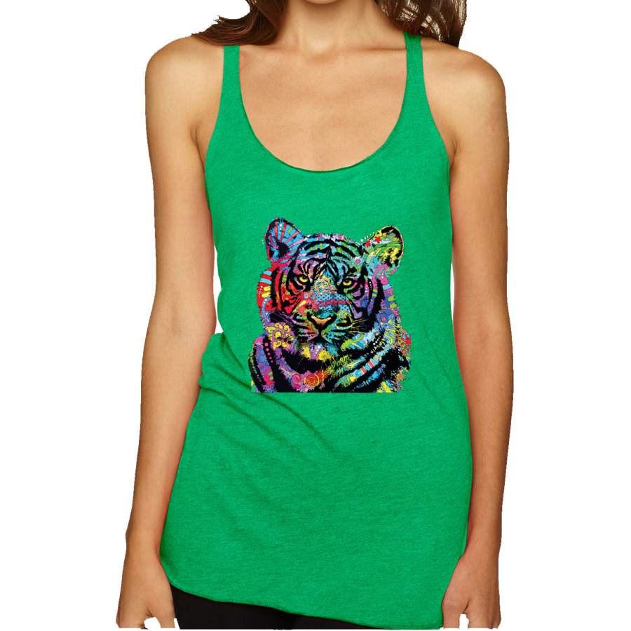 Cool Rainbow Neon Trippy Jungle Tiger Face Animal Lover Tri-Blend Racerback Tank Top