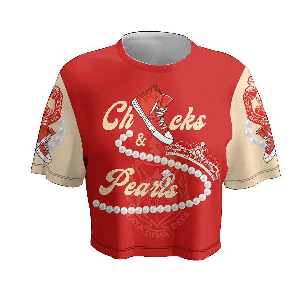 Sorority Tshirt – Delta Sigma Theta Chucks And Pearls Croptop Tshirt K.H Pearls