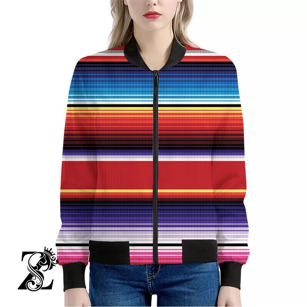 Tribal Serape Blanket Stripe Print Women’S Bomber Jacket