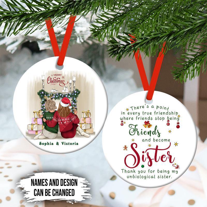 Besties Unbiological Sister Personalized Christmas Ornaments For Friend