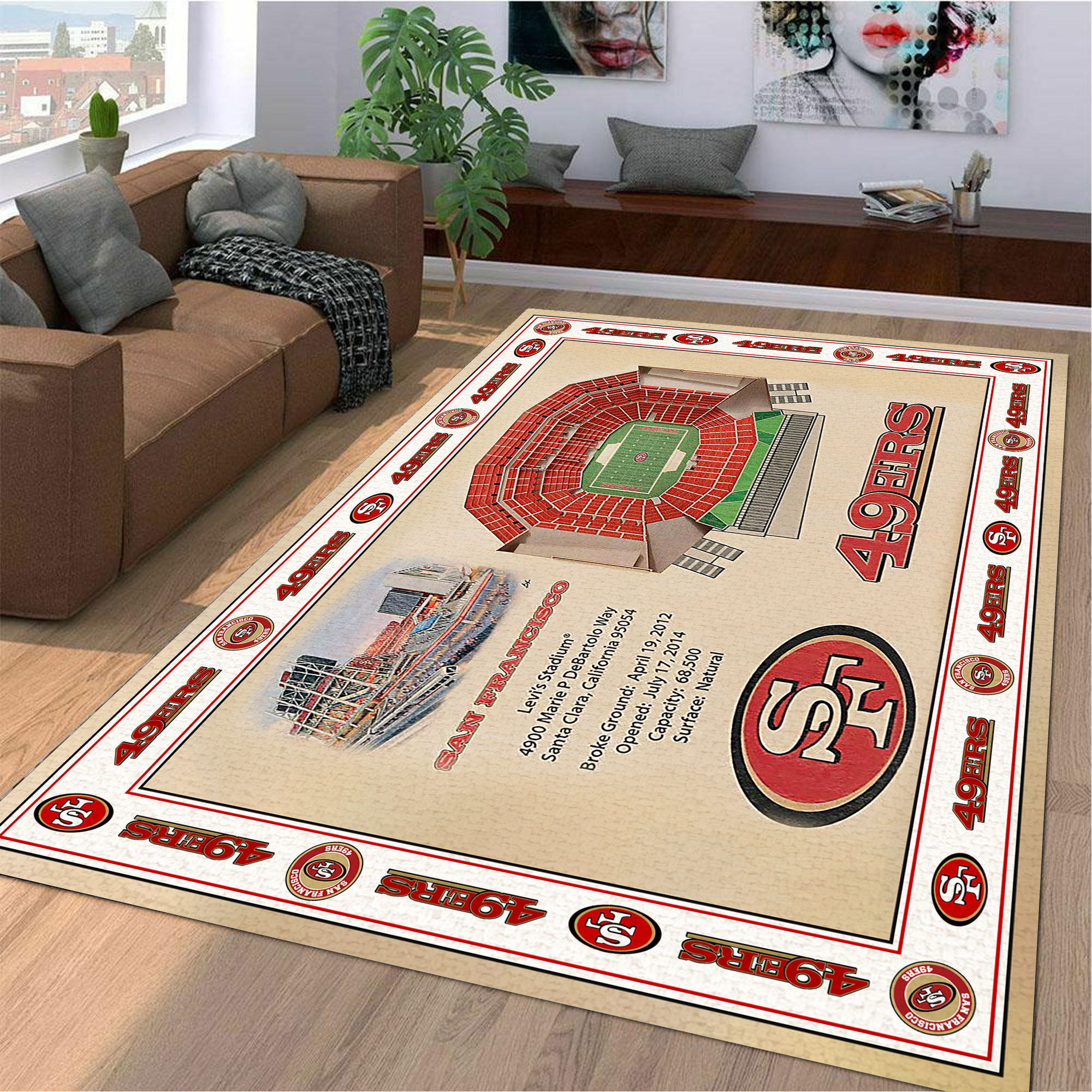 Fan Deco – Bordered San Francisco 49Ers Stadium 3D View Area Rug