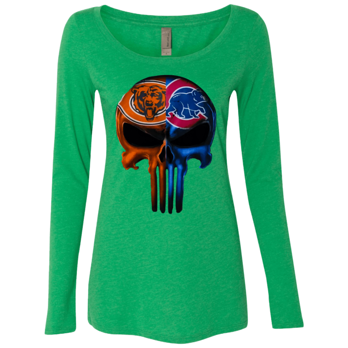 Punisher Skull Chicago Bears And Chicago Cubs Funny Sports Fans Womens Triblend Long Sleeve Shirt