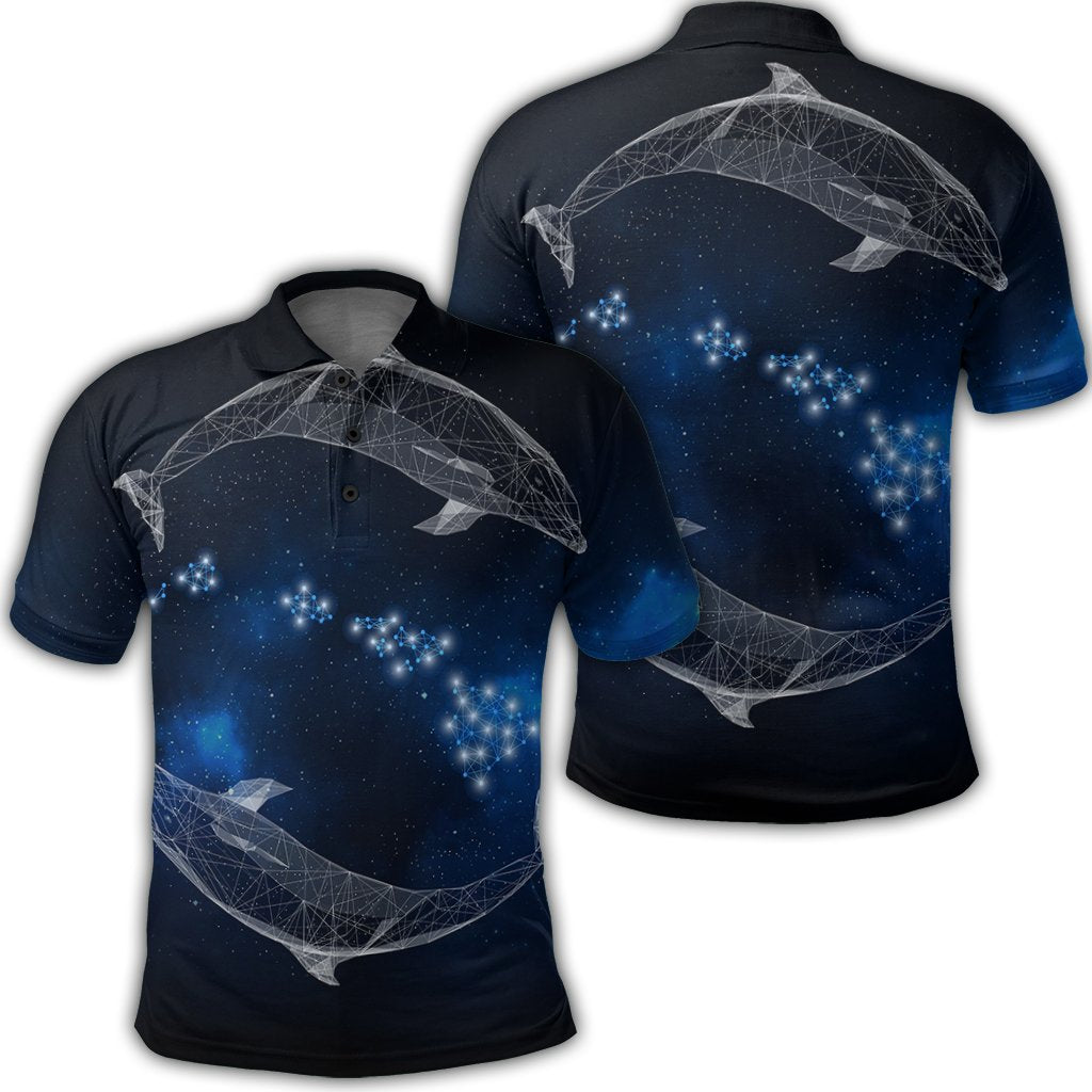 Hawaiian Map Galaxy Zodiac Dolphin White Polynesian Polo Shirt