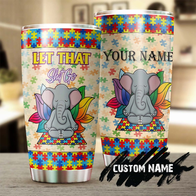 Elephants Yoga Autism Personalized Stainless Steel Tumbler- Yoga Tumbler -Birthday Gift – Gift For Women – Yogi Gift – Yogini Present