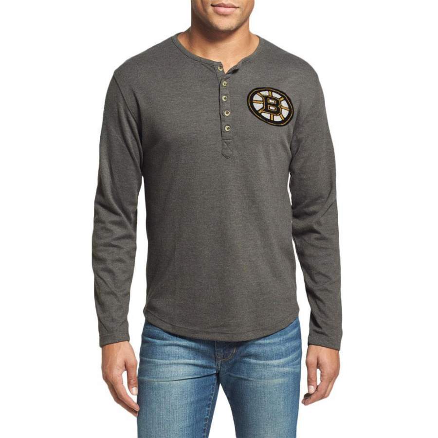 Boston Bruins – Chest Logo Primo Adult Henley Long Sleeve T-Shirt