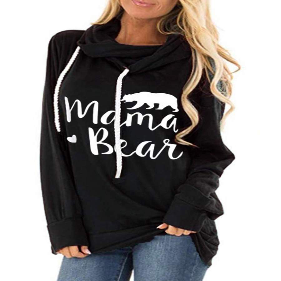 Women’s Mama Bear Letter Print Loose Round Neck Long Sleeve Hoodie