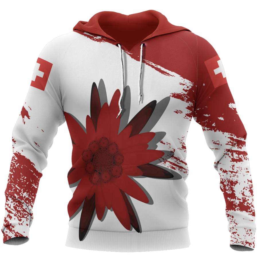 Switzerland – Red Edelweiss Pullover Hoodie NNK3