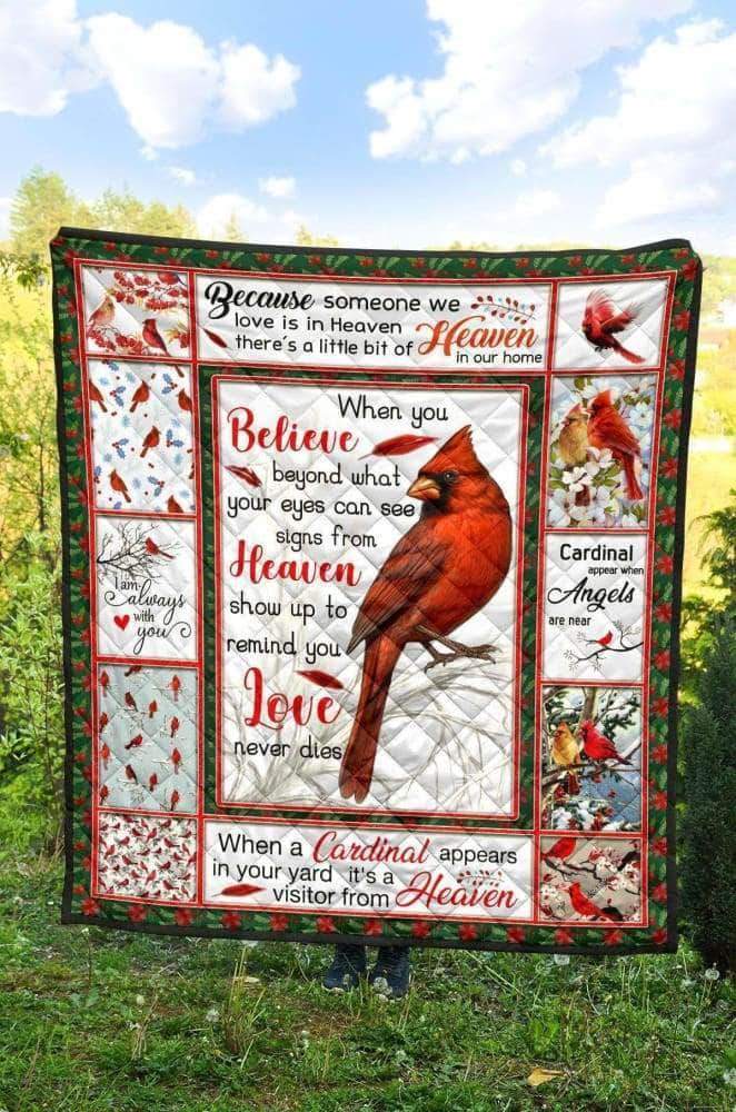 Viticstore™ A Visitor From Heaven – Cardinal Birds Soft Cotton Kingsize Quilt, best gift for family, Christmas presents