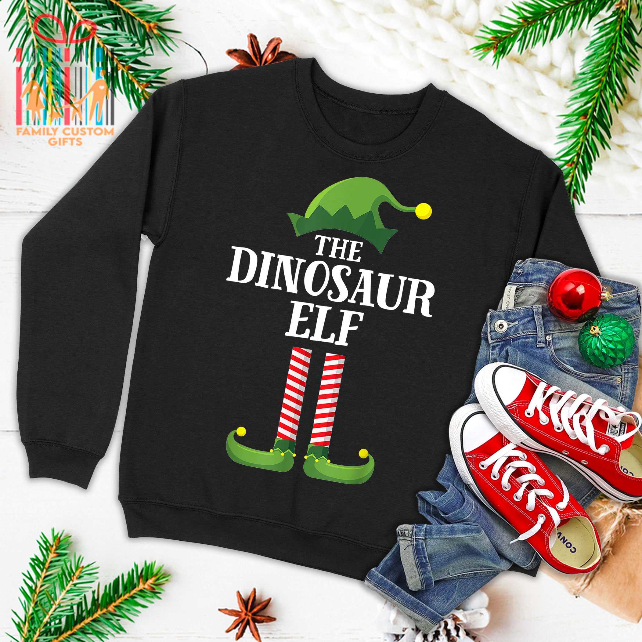 Dinosaur Elf Matching Family Group Christmas Party Pajama Ugly Christmas Sweater 2023 T-Shirt